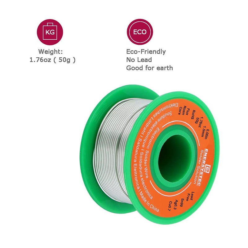 E ENERSYSTEC 1.5mm Electronic Solder Wire Lead Free Rosin Flux Core Diameter 0.06in Large Size Solder Wire Gauge 1.76oz 50g Sn99 Ag0.3 Cu0.7 Flow Electric Soldering Unleaded PB Free - Image 2